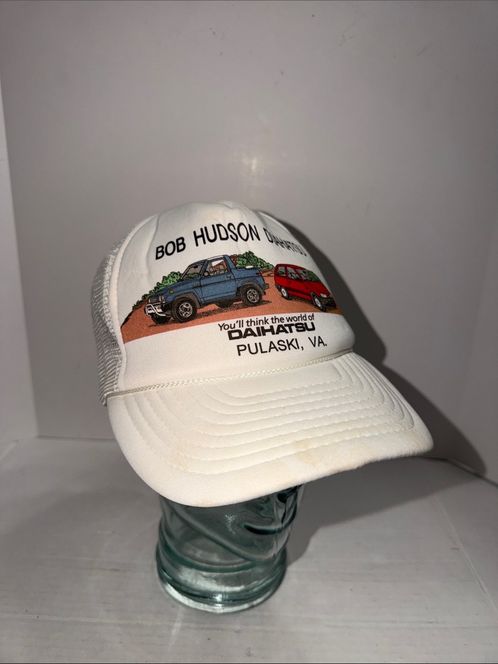 Vintage Bob Hudson Diahatsu Pulaski VA White Mesh Trucker Hat